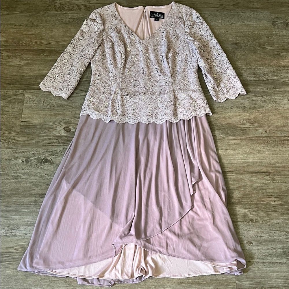 Alex women Evenings wedding party Sequin Chiffon Gown Lace Dress size 14